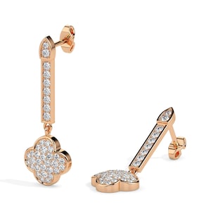 Lab Diamond Clover Drop Earrings in 14K/18K Gold – Elegant Dangle Earrings