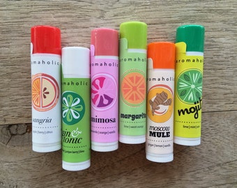 Any 6 cocktail-flavored lip balms - wine lip balm - Gin & Tonic, wine lip balm gift, Margarita flavored lip balm and more - beer lip balm