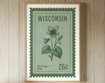 Manifesto di viaggio del Wisconsin: timbro vintage viola (download digitale)