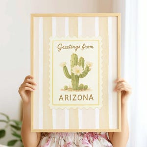 Arizona State Flower Art Print, DIGITAL DOWNLOAD, Saguaro Blossom State Poster, Desert Botanical Wall Art, Vintage USA Cactus State Decor