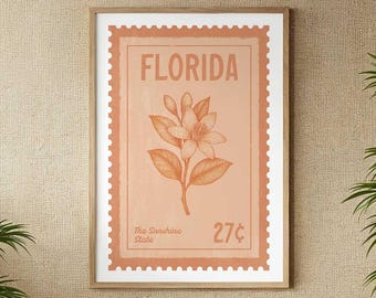 Florida Travel Poster: Orange Blossom Vintage Stamp Style Wall Art (Digital Download)