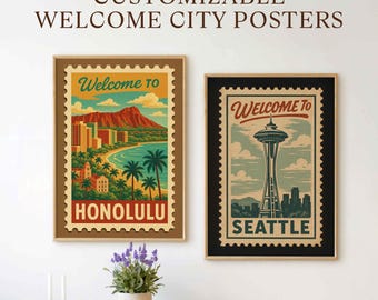 Custom City Travel Poster: Personalized Vintage Travel Stamp Print (Digital Download)