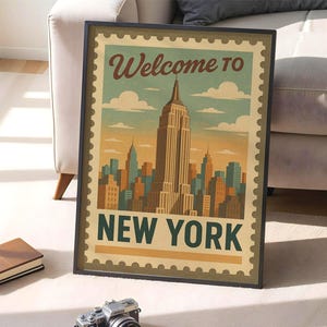 Willkommen in New York Poster DIGITAL DOWNLOAD, druckbare Stadt Poster, Empire State Building Poster, Vintage Stempel NYC Wandkunst, Reiseplakat