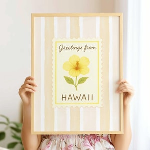 Hawaii State Flower Poster, DIGITAL DOWNLOAD, Gelber Hibiskus Kunstdruck, Aloha State Vintage Botanische Wanddekoration, Tropische Natur Geschenk