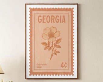 Georgia Travel Poster: Cherokee Rose Vintage Stamp Style Wall Art (Digital Download)