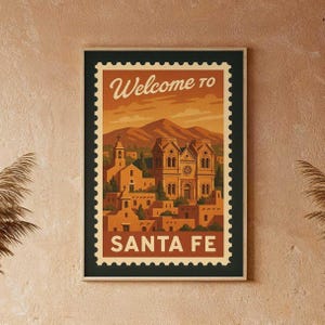 Santa Fe Travel Poster: City Skyline Stamp Wall Art (Digital Download)