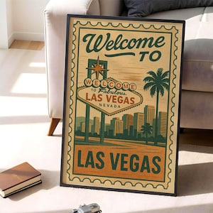 Las Vegas Poster Print, Retro Welcome Sign DIGITAL DOWNLOAD, Nevada Cityscape Printable Wall Art, Desert Urban Vintage Stamp Decor