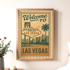 Las Vegas Poster Druck, Retro Willkommen Schild DIGITAL DOWNLOAD, Nevada Stadtansicht druckbare Wandkunst, Wüste Urban Vintage Stempel Dekor