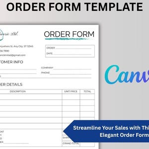 Order Form Template Editable in Canva | Printable Business Purchase Sheet | Sales Invoice Form | Clean Design | Instant Download