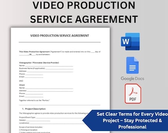 Contrat de service de production vidéo : modèle de contrat modifiable (Word, Google Docs, PDF)