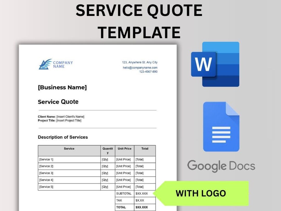 Service Quote Template | Editable Estimate Form | Word & Google Docs ...