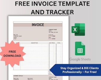 Kostenlose Rechnungsvorlage: Bearbeitbare Excel & Google Sheets (Digitaler Download)