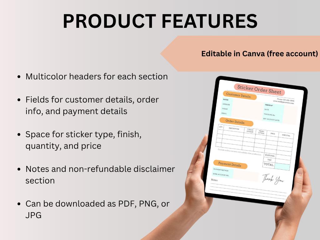 Sticker Order Sheet Template: Canva Editable Printable (PDF, A4/US ...