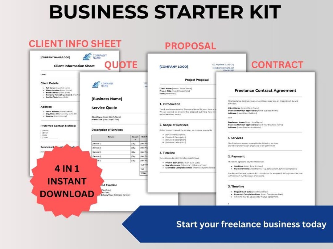 Business Starter Kit Template | Editable 4-in-1 Bundle for Freelancers ...