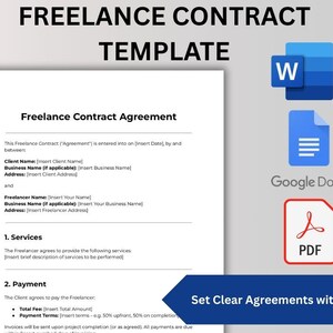 Freelance Contract Template | Service Agreement | Word, Google Docs & Fillable PDF | Business Legal Template