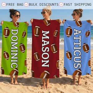 Personalized American Football Beach Towel,Custom Name Gridiron Ball Bath Towel,Summer Vacation Gift For Sports Enthusiast,Gift For Kids