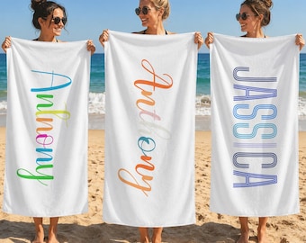 Personalized Colorful Name Beach Towel,Custom Initial Name Summer Vacation Gift,Birthday Party Gifts For Kids,Pool Towel,Family Picnic Towel