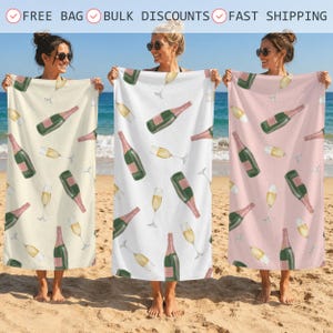 Personalized Champagne Collection Beach Towel,Custom Name Bath Towel,Summer Vacation Gift,Bubbly Lover Gift,Pool Towel,Picnic Towel image 1