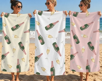Personalized Champagne Collection Beach Towel,Custom Name Bath Towel,Summer Vacation Gift,Bubbly Lover Gift,Pool Towel,Picnic Towel