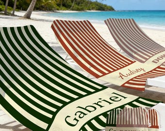 Personalized Retro Strip Multiple Colors Beach Towel,Custom Name Summer Vacation Gift,Signature Beach Towel For Kids,Pool Towel,Picnic Towel