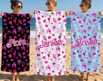 Personalized Stylish Princess Design Beach Towels,Custom Name Chic Girl Bath Towel,Swimming Pool Towel,Toddler Towel,The Best Birthday Gifts
