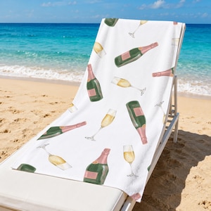 Personalized Champagne Collection Beach Towel,Custom Name Bath Towel,Summer Vacation Gift,Bubbly Lover Gift,Pool Towel,Picnic Towel image 3