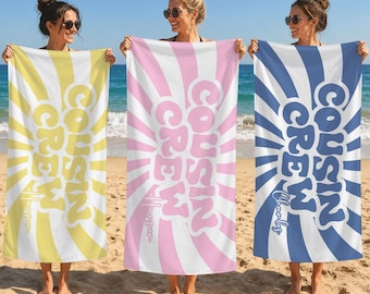Personalized Cousin Crew Exclusive Beach Towel,Custom Name Summer Vacation Gift,Signature Beach Towel For Kids,Pool Towel,Picnic Towel