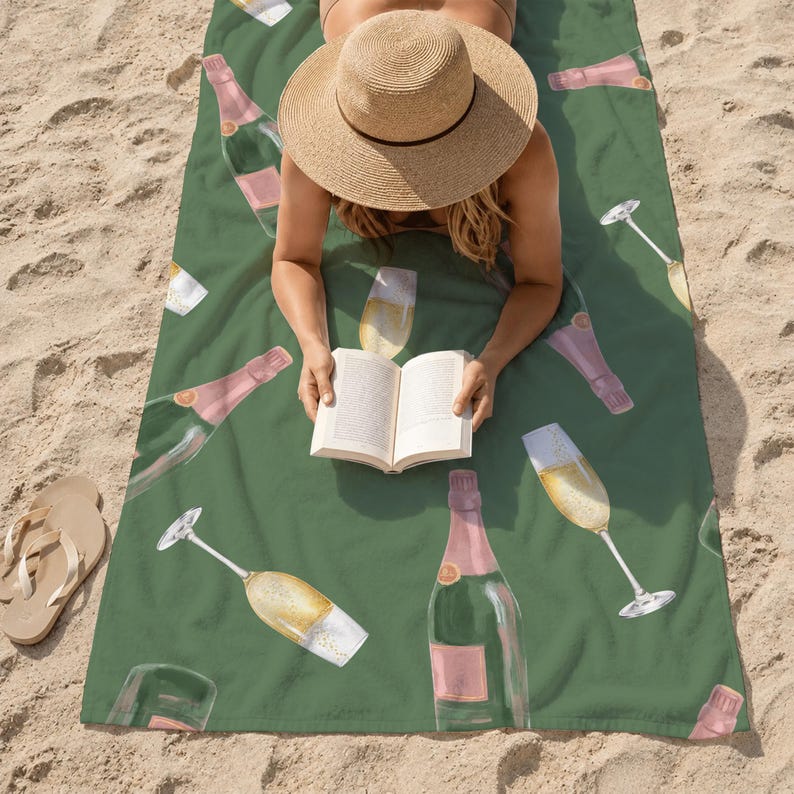 Personalized Champagne Collection Beach Towel,Custom Name Bath Towel,Summer Vacation Gift,Bubbly Lover Gift,Pool Towel,Picnic Towel image 6