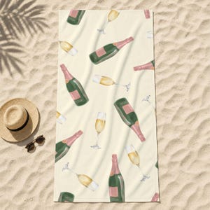 Personalized Champagne Collection Beach Towel,Custom Name Bath Towel,Summer Vacation Gift,Bubbly Lover Gift,Pool Towel,Picnic Towel image 4