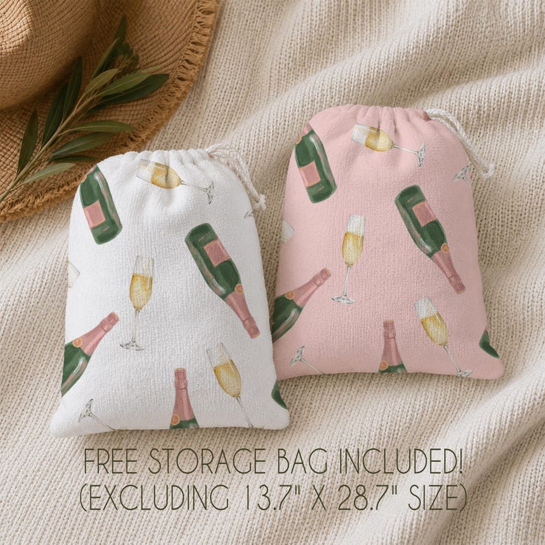 Personalized Champagne Collection Beach Towel,Custom Name Bath Towel,Summer Vacation Gift,Bubbly Lover Gift,Pool Towel,Picnic Towel image 7
