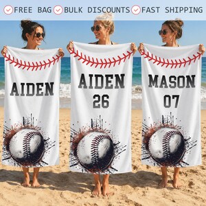 Personalized Baseball Style Beach Towel,Custom Name Summer Vacation Gift,Birthday Gift For Baseball Team,Pool Towel,Baseball Game Towel