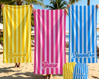 Toalha de praia personalizada com listras vibrantes, toalha de banho personalizada com nome e estilo feminino, toalha de piscina, toalhas infantis, o melhor presente de aniversário.