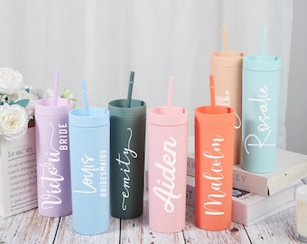 Personalized Skinny Tumbler, Bridesmaid Tumbler with Lid And Straw, Bachelorette Party Acrylic Tumbler, Customized Bridal Cup, Beach Cup Her