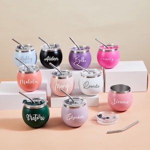 Personalized Mini Round Tumbler with Lid and Straw, Bridesmaid Gifts, Custom Name Stainless Steel Cup, Cute Matte Color Coffee Cup for Her