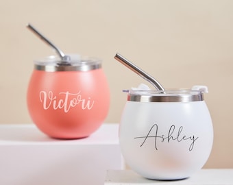 Vaso personalizado con tapa y pajita, vaso redondo pequeño personalizado, vaso mate pastel, regalo para damas de honor, propuesta de matrimonio, regalo para despedida de soltera