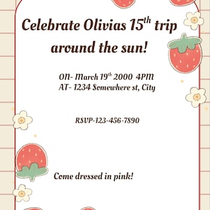 Strawberry Theme Birthday Invitation