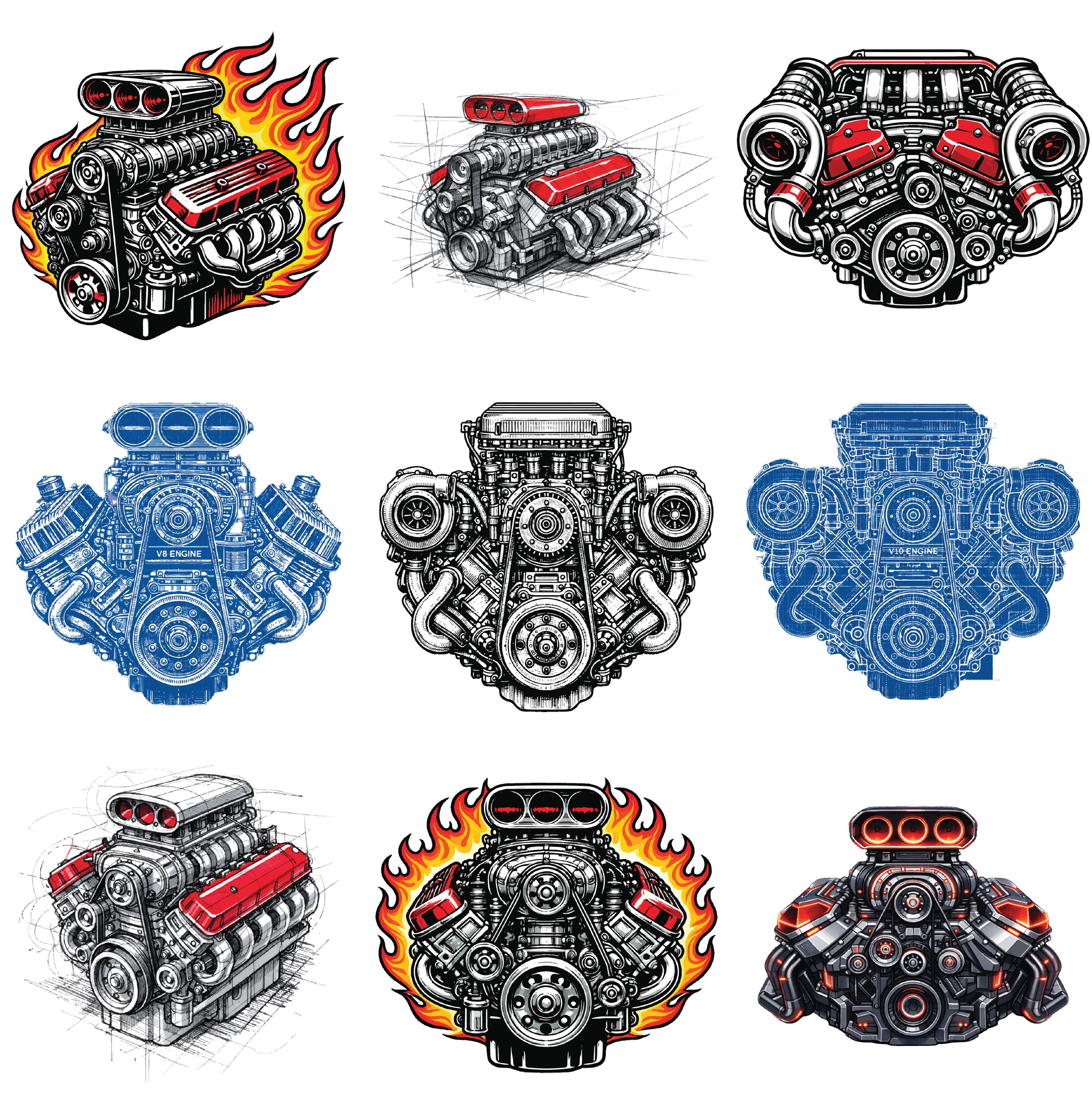 Ready to Print Digital Images, V8 Engine SVG Bundle, Muscle Car Engine ...