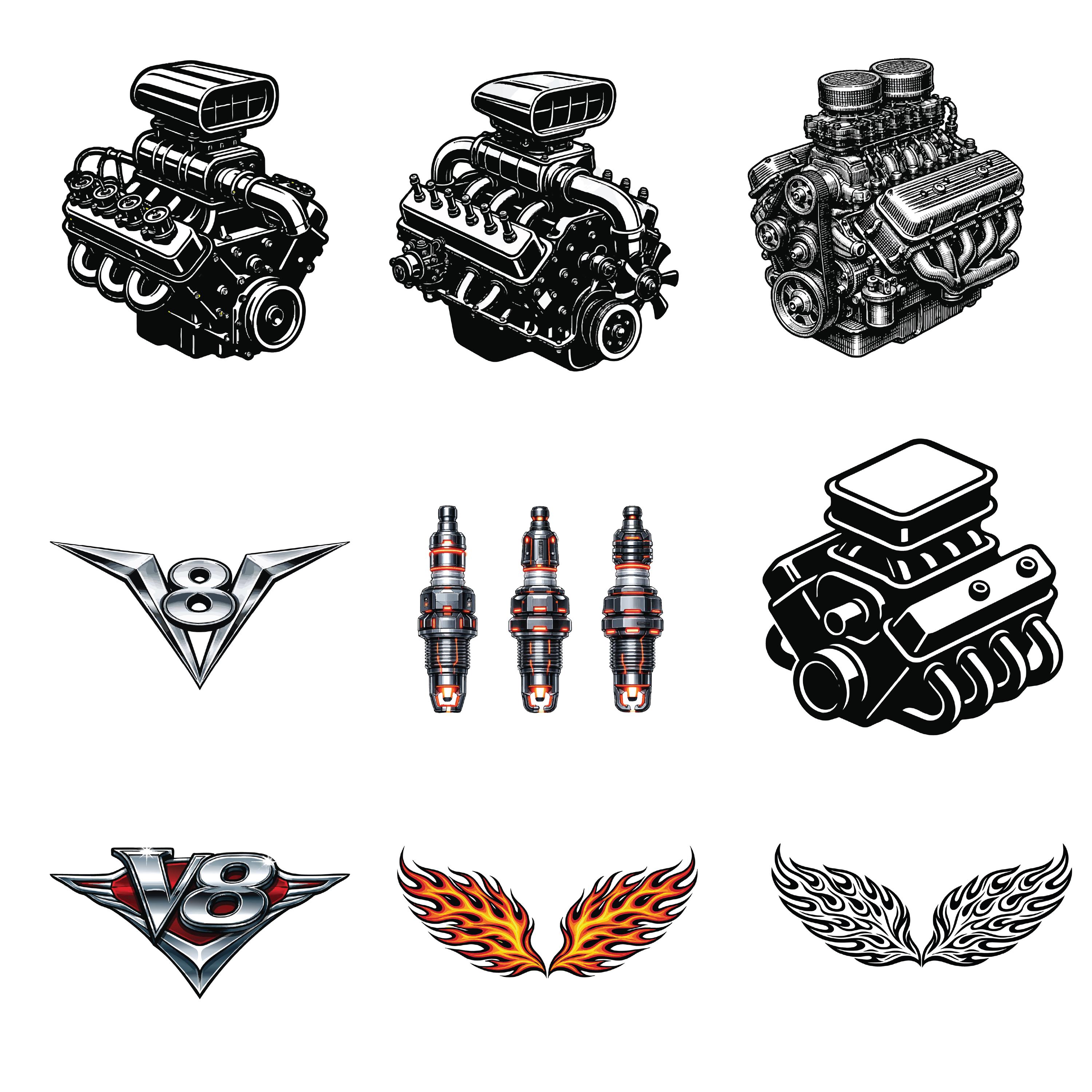 Ready to Print Digital Images, V8 Engine SVG Bundle, Muscle Car Engine ...
