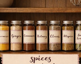 Vintage Spice Label Sticker Bundle, Retro Kitchen Spice Jar Labels, Printable Pantry Labels, Farmhouse Kitchen Stickers, Svg Eps Jpg Png Pdf