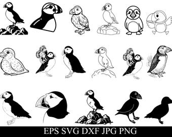 Puffin SVG Bundle, Puffin PNG Clipart, Bird Silhouette Vector, Wildlife Animal Cricut Cut Files OK-226