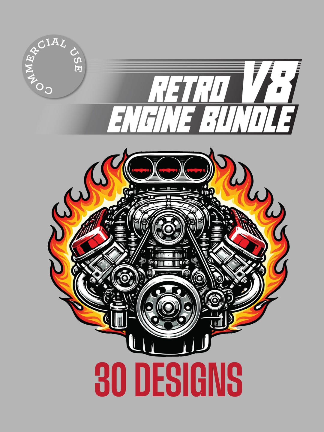 Retro V8 Engine SVG Bundle, Hot Rod T-shirt Designs, Muscle Car Clipart ...