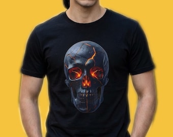 メンズ用溶岩スカルTシャツ。ギルダン64000。スカルストリートウェア。OK-024