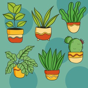 Indoor Plant PNG Set – 6 Cute Houseplant Clipart Icons for Stickers and Crafts