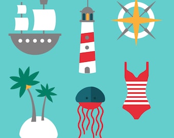Nautical Sea Clipart Bundle – Ocean Icons PNG Set for Crafts and Planners