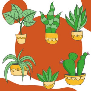 Indoor Plant PNG Set – 6 Houseplant Clipart Icons for Cozy Greenery and Crafts