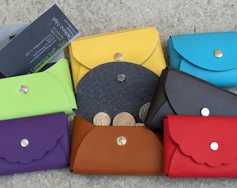 Bonded Leather Card Holder: Handmade Coin Wallet, Made in USA w/Scalloped or Straight Edges