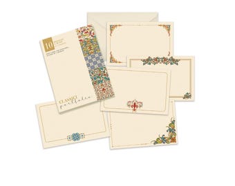 Ensemble de petites cartes-cadeaux plates 4,17 x 2,68 po. avec articles de papeterie italiens rehaussés d'or