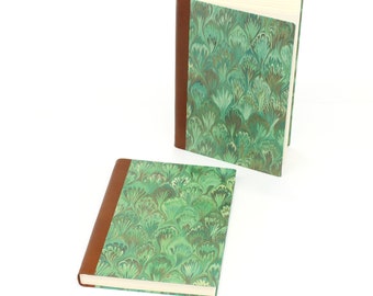 Green Sapphire Marble Hardcover Journal Notebook with Genuine Leather Spine