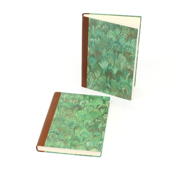 Green Sapphire Marble Hardcover Journal Notebook with Genuine Leather Spine