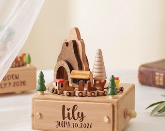 Personalized Wooden Train Music Box: Baby Shower Keepsake